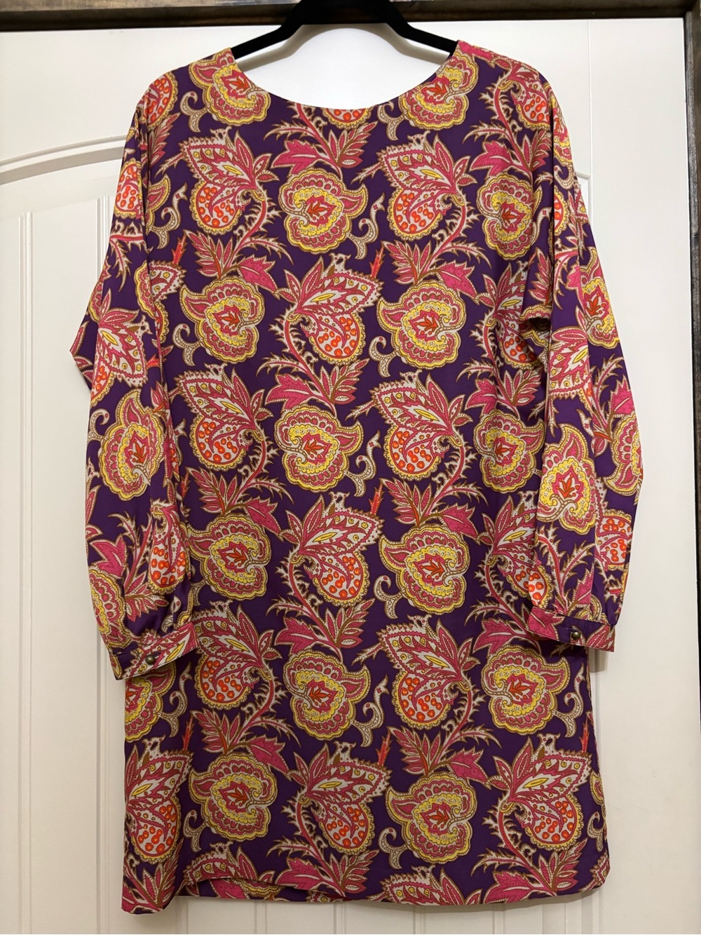 LOFT Plum Coral Yellow FloralLong-Sleeve Sheath Dress Medium Petite